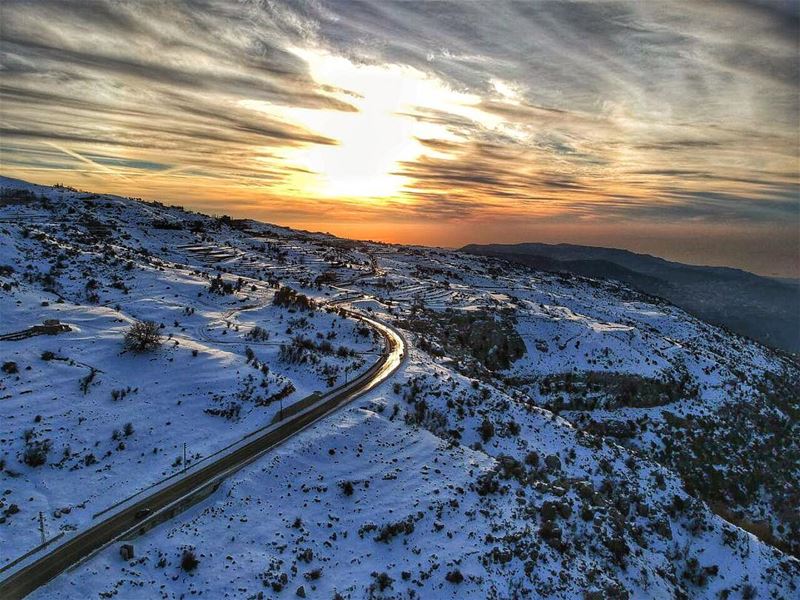 The Road to your Dreams is a Sunset away ❄️🌄 dji  djispark  abovelebanon ... (Mount Lebanon Governorate)