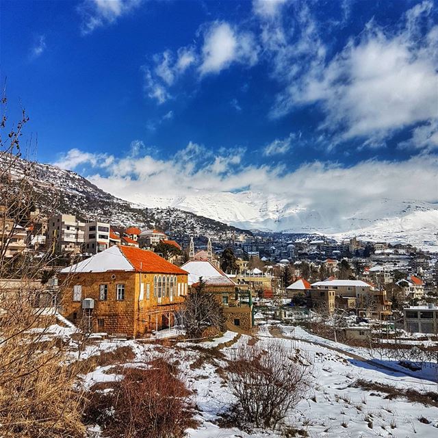 The village and the mountains  mountain  sannine  white  snow ... (Baskinta, Lebanon)