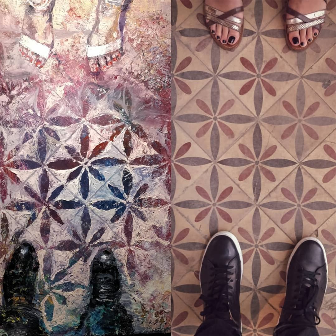 Then and Now  TomYoung  painting Tiles ~1950's vs  myshot ~2018 ... (Sawfar, Mont-Liban, Lebanon)