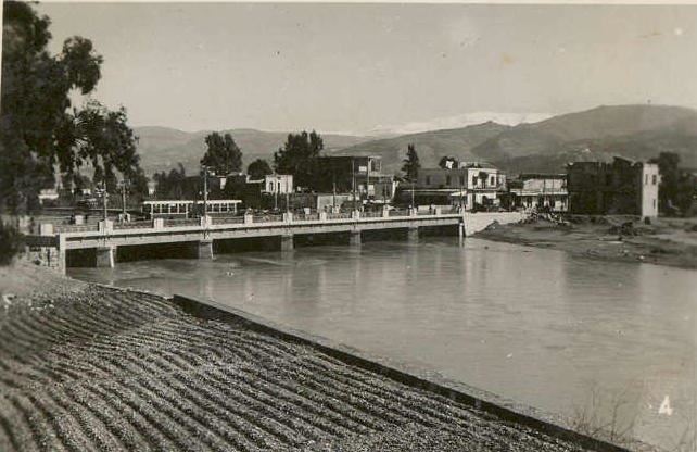 Tram crossing the bridge &amp; heading to Gemmayzeh from Bourj Hammoud  1942