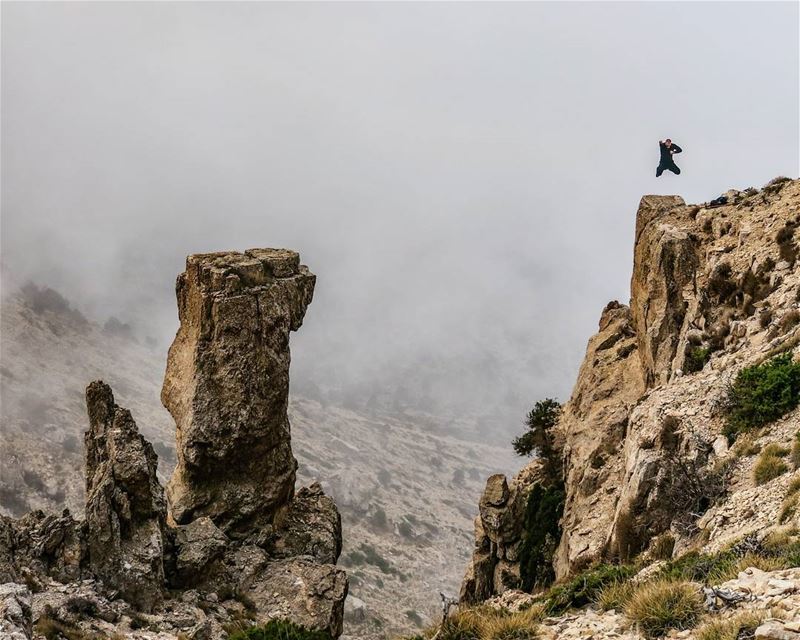 Up and Up 🙌 jump  cliff  rocks  fog  hike  nature  outdoors  sports ...