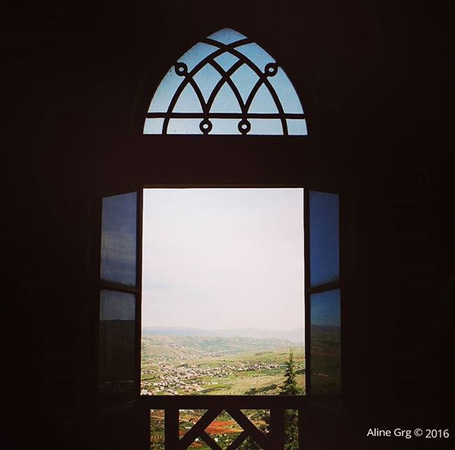 View of "Bekaa valley" through the window 🔭 bekaavalley  rachayacastel ... (Rachaya Castel)