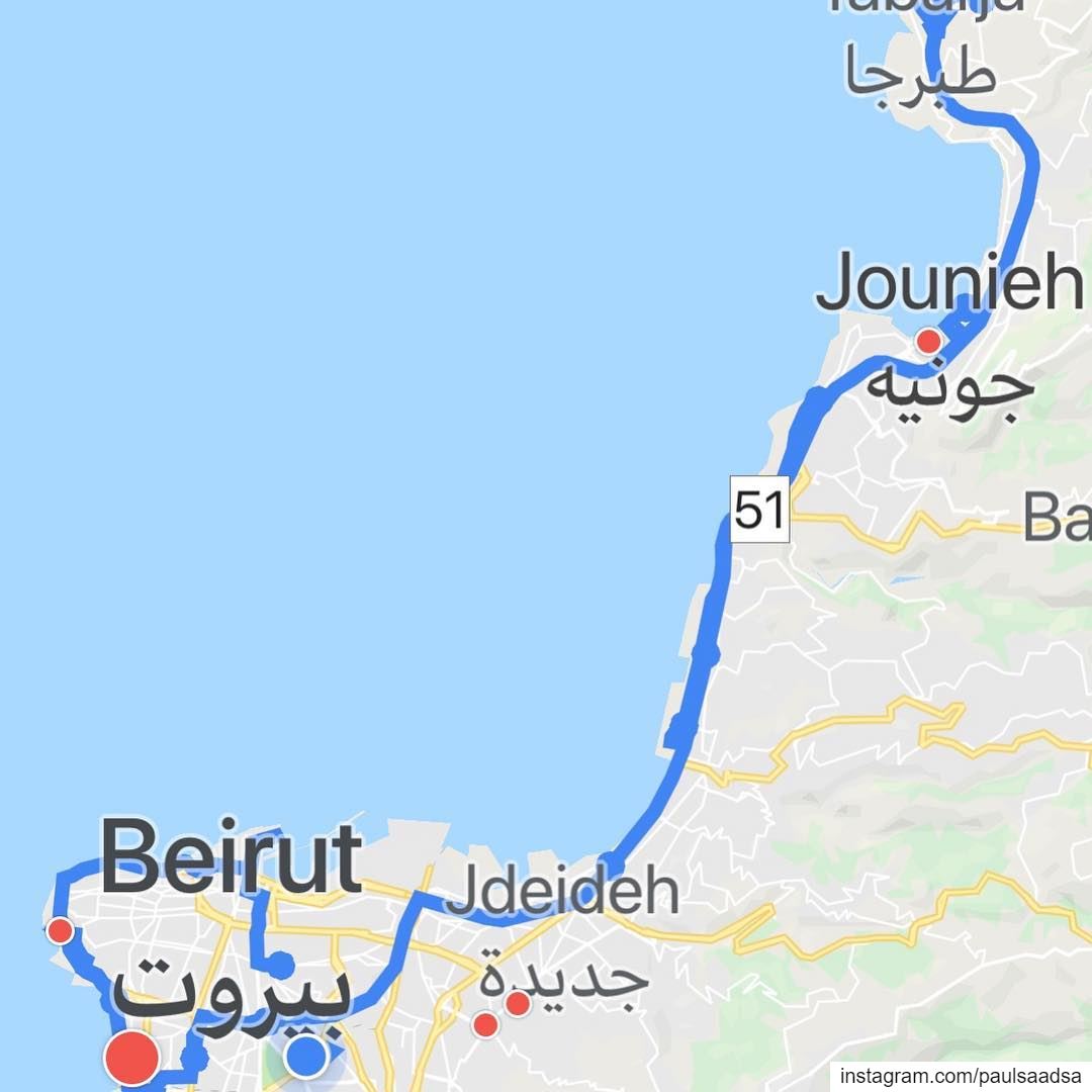 What I have done so far on  googlemaps in  lebanon  streetview  jounieh to... (Beirut, Lebanon)
