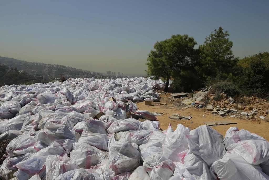 White Garbage Bags Forming a River in the Forest of Bsalim