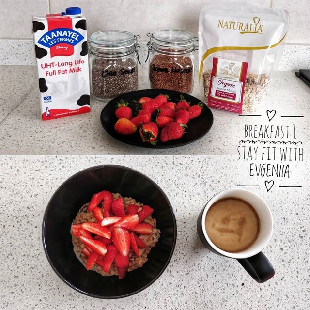 (На русском ⬇️)✅ BREAKFAST 1"Oatmeal with milk and strawberries".... (STAY FIT with EVGENIIA)