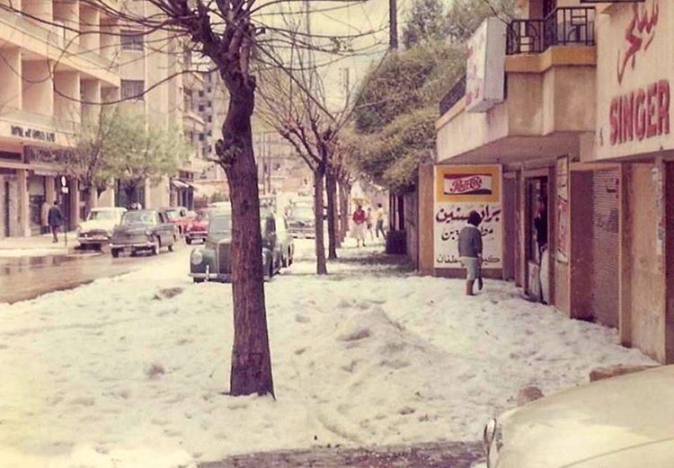 بيروت شارع الحمرا ١٩٦٣،Beirut Hamra St  Under the Snow 1963