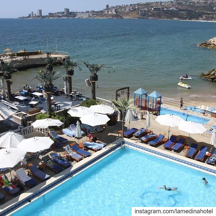 ☀️ Who's jumping in ? pool or beach ! 💦 Jounieh  Lebanon  LamedinaBeach ... (Joünié)