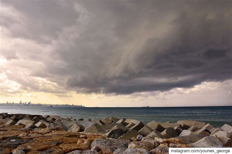 4 Ships under Heavy Skies and the City Bathed in SunlightSee more of my... (Dbayeh, Mont-Liban, Lebanon)