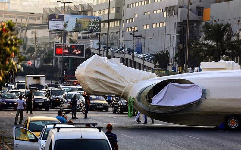 A 40 tons and 23m statue of Saint Charbel is being transported from ... (Faraya, Mont-Liban, Lebanon)