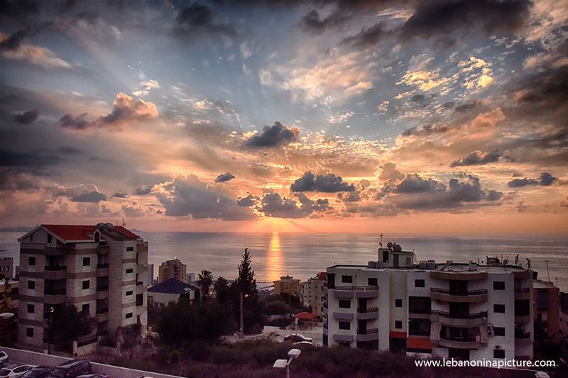 A beautiful winter cloudy sunset over the Mediterranean (Adma, Lebanon)