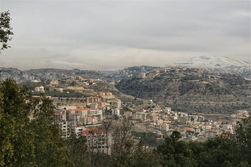 A bit of everything.. 🏠❄🌳🗻☁..........Aley -  Lebanon mountain  snow...