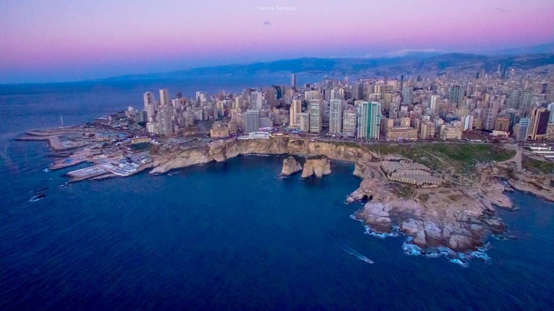 A calm-pre-night flight, aerial frame from Rawshe, Lebanon livelovebeirut... (Rawshe, Beirut)