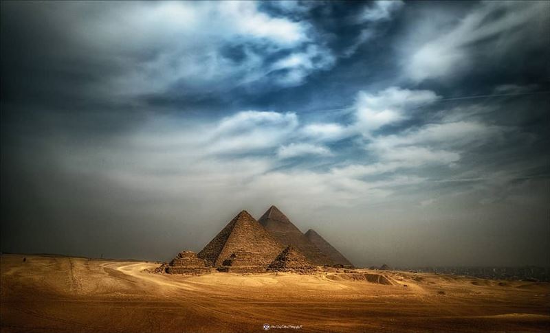 A dramatic rare view of the Pyramids of Giza  in Egypt. Such an amazing... (The Pyramids Egypt)