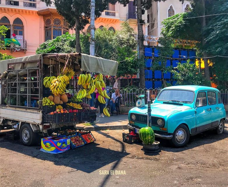 A Fresh Morning!🍒🍌🍇🍋 Ps: the car is part of the decor! 🚙 (Tripoli, Lebanon)