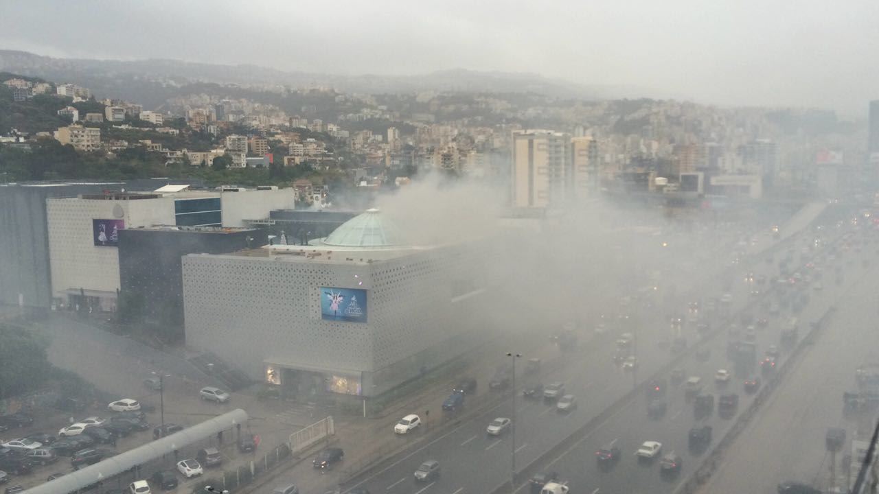 A generator burning on the roof of ABC Dbayeh