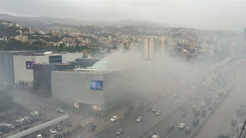 A generator burning on the roof of ABC Dbayeh