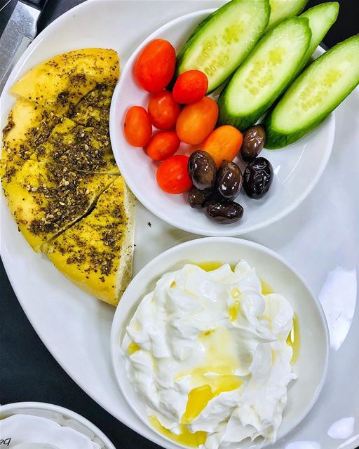 A great way to start the day Lebanese style: labneh with zaatar bread,... (Abc Achrafieh)