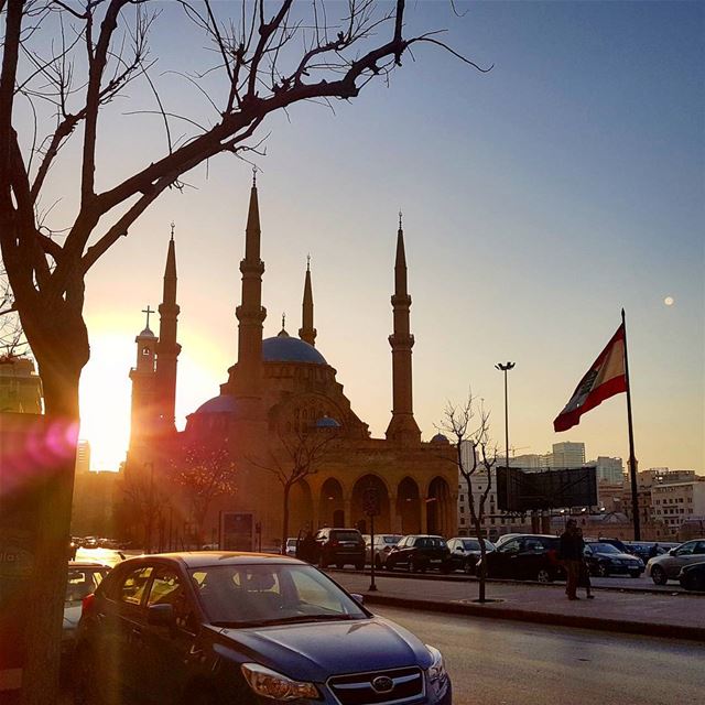 A kind of sunset❤❤❤ sunset  bestofthebest mosque  church  cross ... (Beirut, Lebanon)