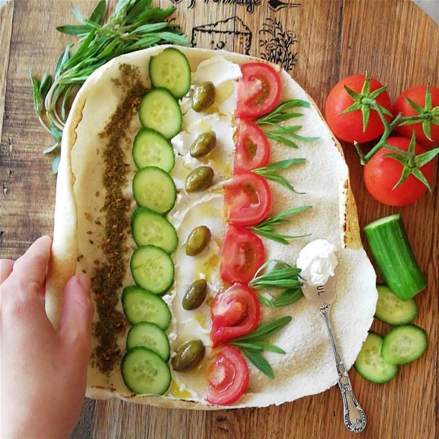 A labneh sandwich with all the veggies and olive oil will always be a... (Beirut, Lebanon)