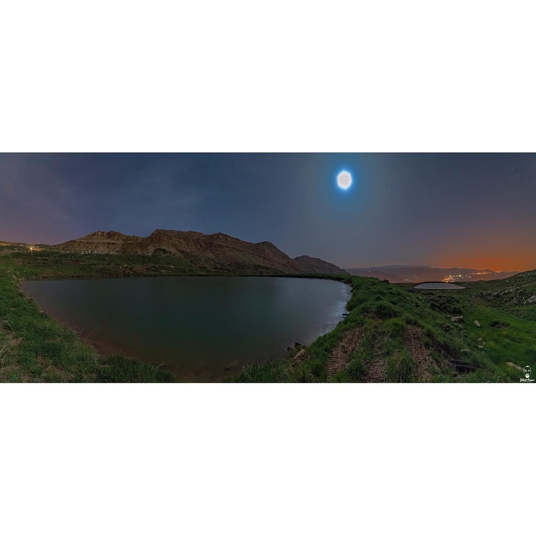 A Panoramic view over Akoura Ponds with a rising full moon, Enjoy the...