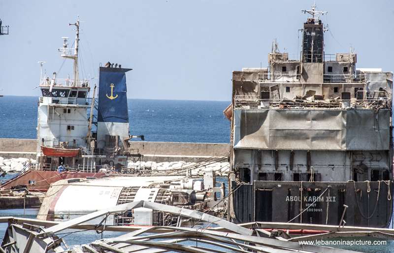 Abou Karim Ship next to the Almost drown Orient Queen next to the Beirut Port Explosion Area 