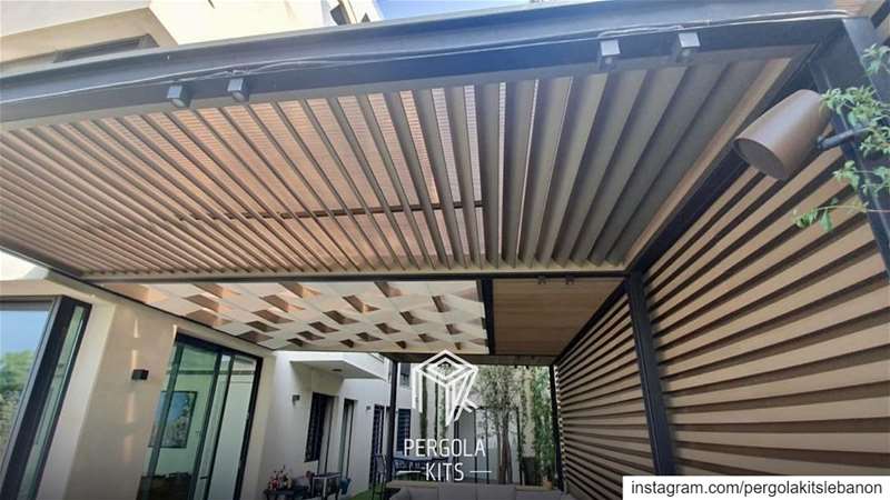 All in 1 Geometrical Pergola;Aluminum Louvers, Wood, Fabric & Steel. ... (Baabda)