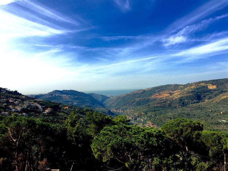 Another masterpiece created by God!  clouds  mountains  trees  sea ... (Bchetfîne, Mont-Liban, Lebanon)