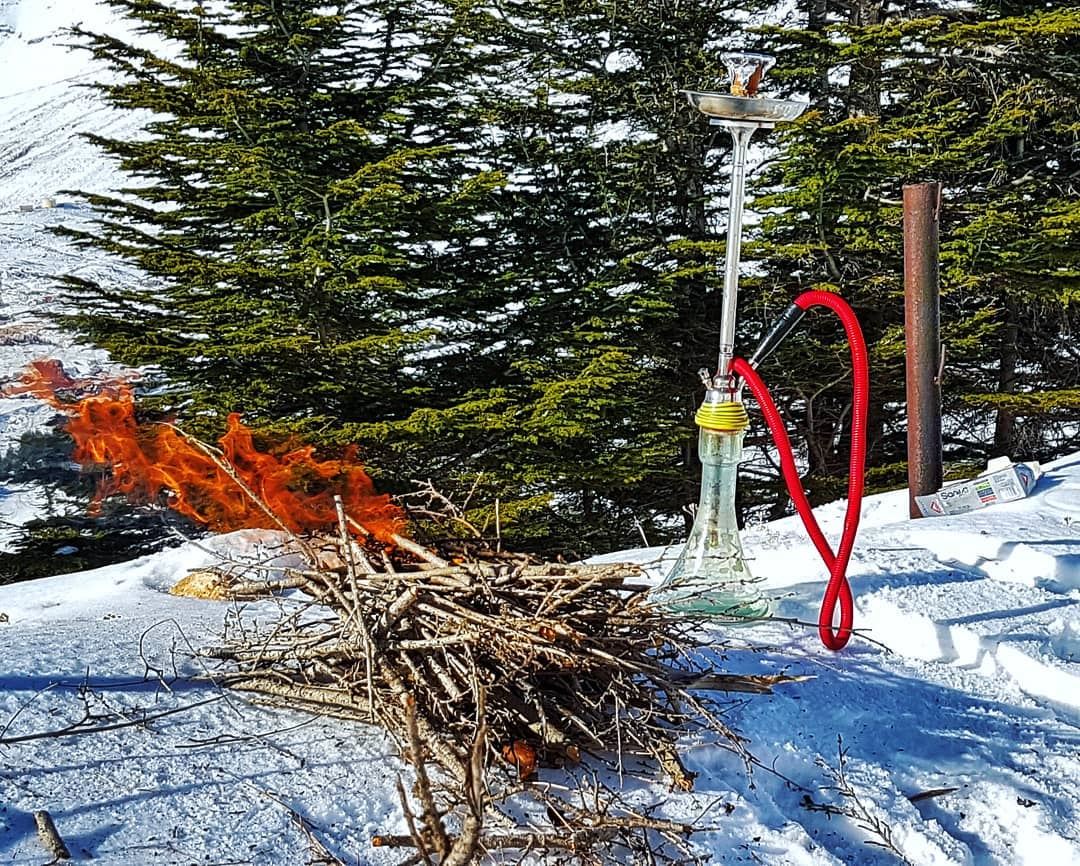 Arguileh/Shisha at the top  shisha  snow  mountain  fire  improvise ...