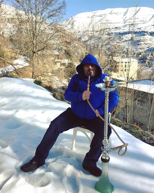 Arguiling on the snow  me  myself  nature  winter  cold  weather  sunny ... (Faraya, Mont-Liban, Lebanon)