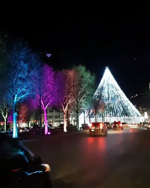 Árvores em torno do rio Berdawni, em Zahle, iluminadas para colorir ainda... (Zahlé, Lebanon)