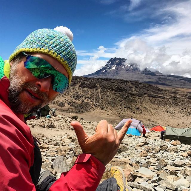 At barafu camp 4646m with mawenzi in the back ground getting ready for... (Mount Kilimanjaro)