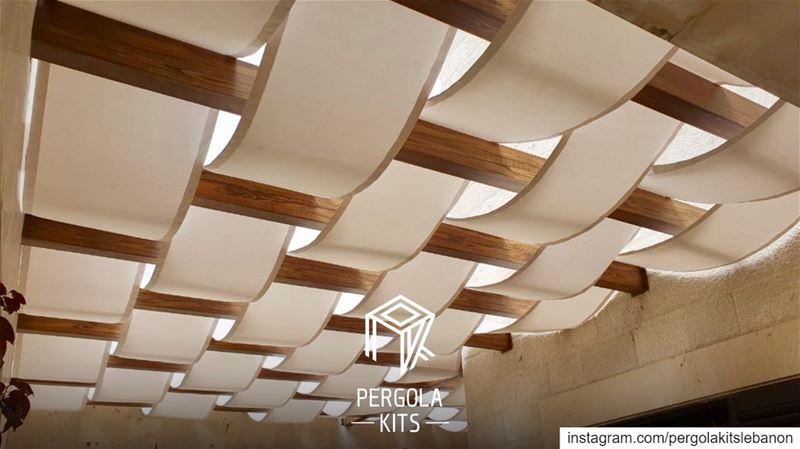 Attached Wooden Pergola with Wavy Fabric Roofing!  PergolaKitsLebanon in... (Hemlâya, Mont-Liban, Lebanon)