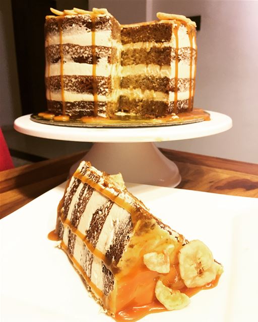 Banana Salted Caramel Naked Cake.Swipe Left To See More Of The Process.... (Beirut, Lebanon)