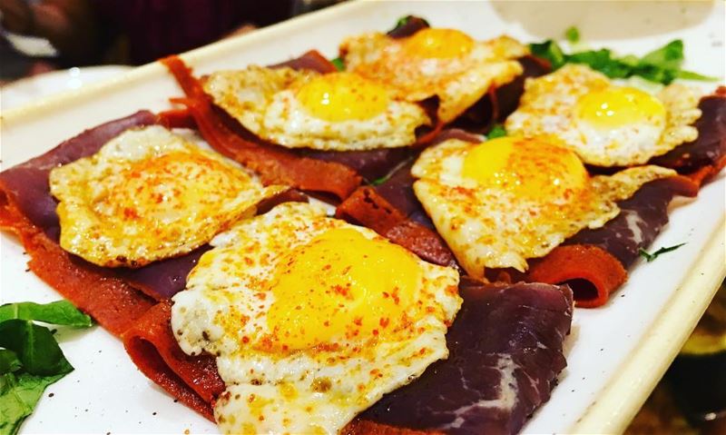  basturma  pastrami with  quaileggs at @onno.bistro  yum  instafood ... (Onno Bistro hamra)