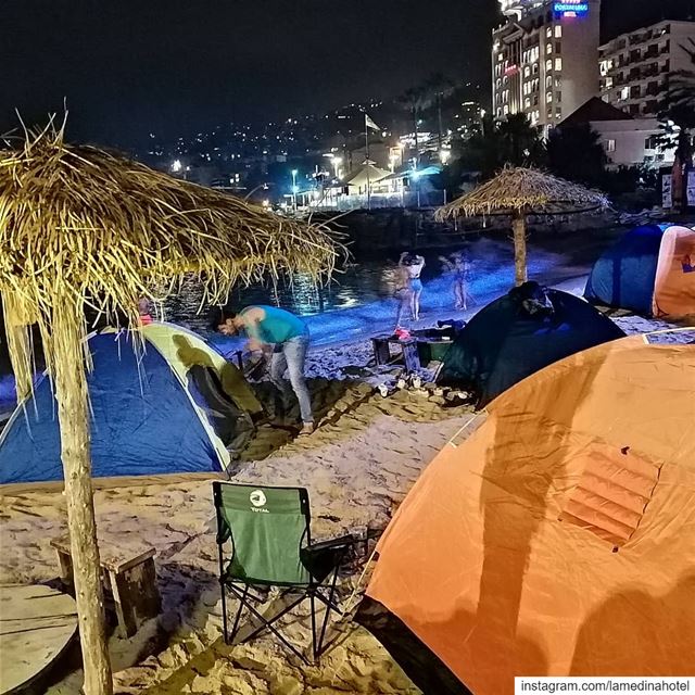 ⛺🌊 Beach camp last night at the  JulyFusion event @lamedinahotel  jounieh... (Lamedina Hotel, Beach Club & Resort)