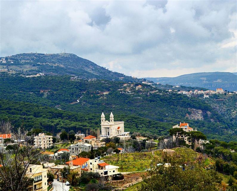 Beautiful jezzine church  village  reserveforest  trees  houses ...