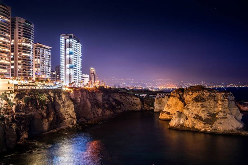 .Beautiful nightlife of beirut and the pigeon rocks of Rawche. Who wants... (Beirut, Lebanon)