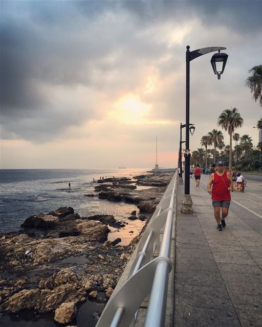 Beginning with an early morning workout  @ Ein Mraysseh  ocean  sea ... (كورنيش عين المريسة Che Words)