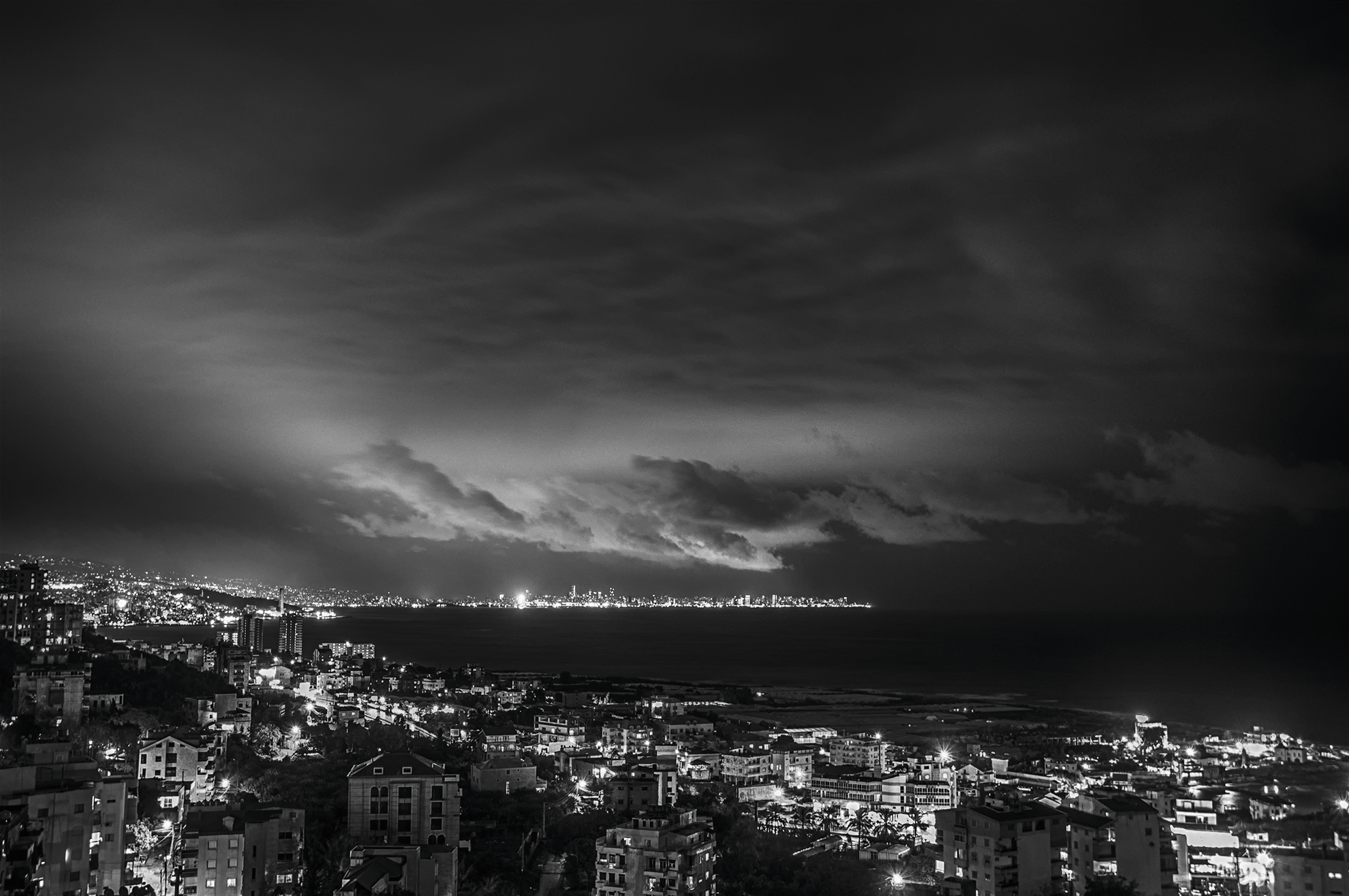 Beirut TLooking up at the Storm in Black and White (Safra, Kesrwan, Lebanon)