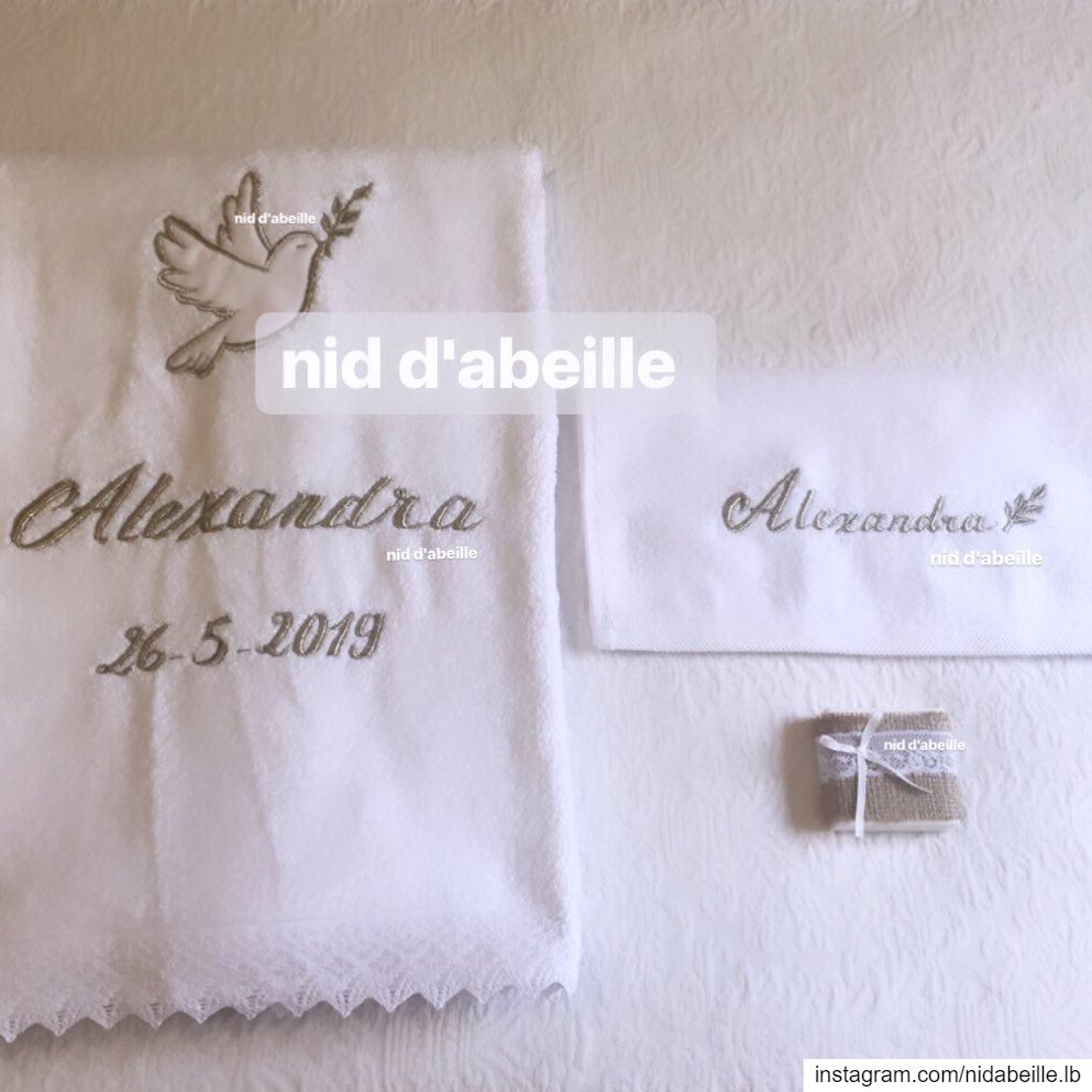 Blessed 🌿 Write it on fabric by nid d'abeille  christening  setup  towel ...
