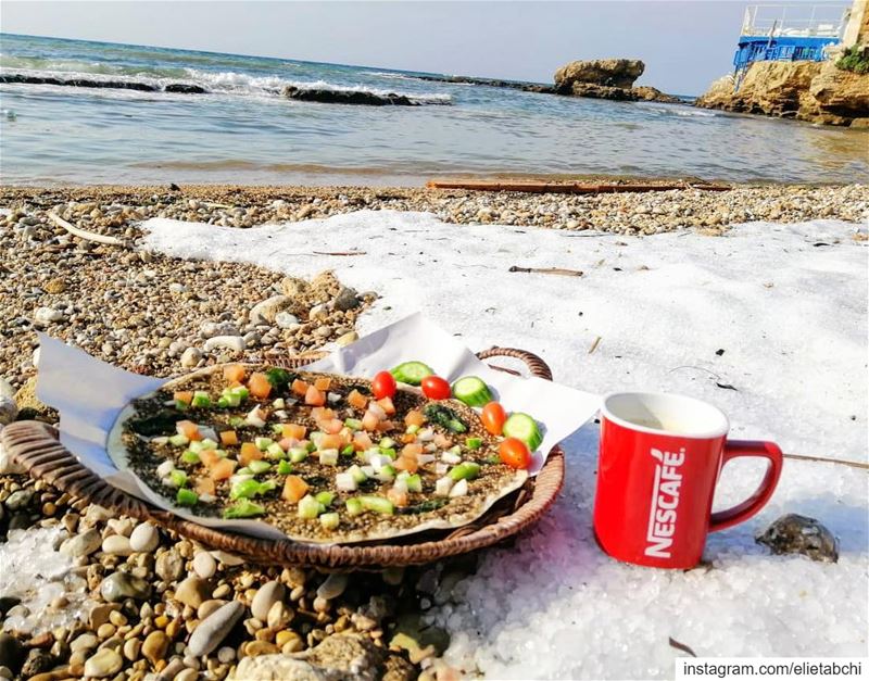 Breakfast in the snow by the sea 😍😍 lebanon  batroun  morning  snow ... (RAY's Batroun)