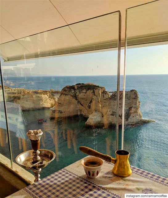 Breathtaking view ☕️💙.... ramramcoffee  turkishcoffee ... (Al Falamanki Raouche)