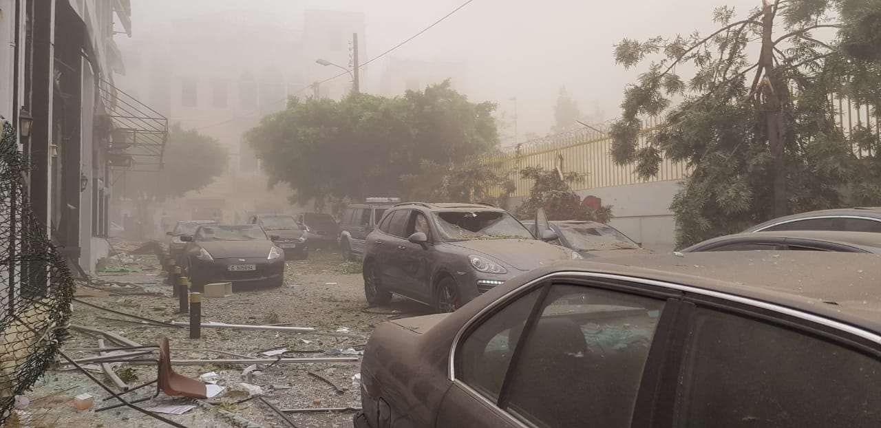 Broken cars covered in dust after the Beirut blast that happened in August 4, 2020