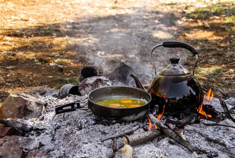 🍳🍵⛺..... camping camp breakfast food instafood coffee tea eggs...