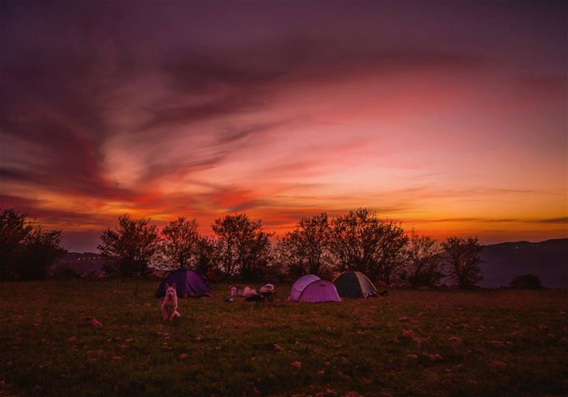 🌄⛺..... camping sunset sun clouds adventure forest view nature... (Mount Sannine)
