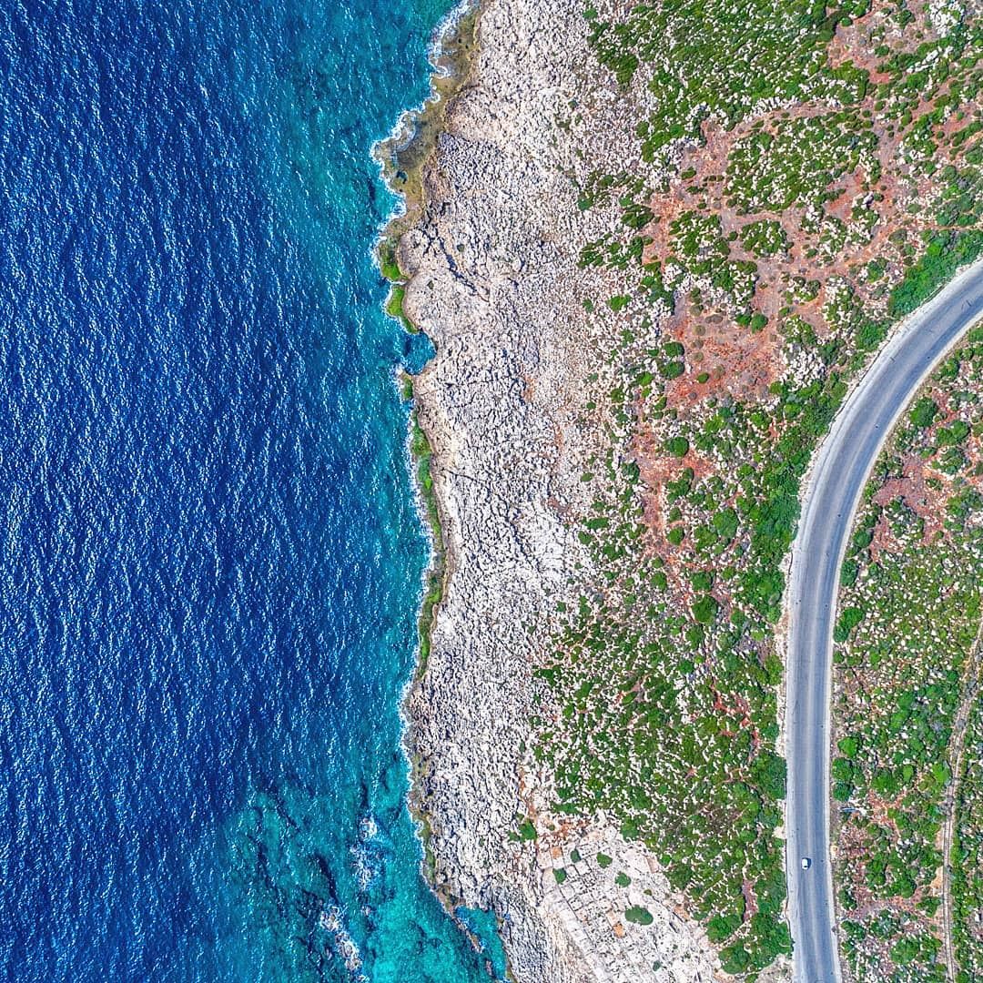 Can you spot the 🚐?••• lebanon  sea  blue  road  drone ... (Anfeh Al-Koura أنفه الكورة)