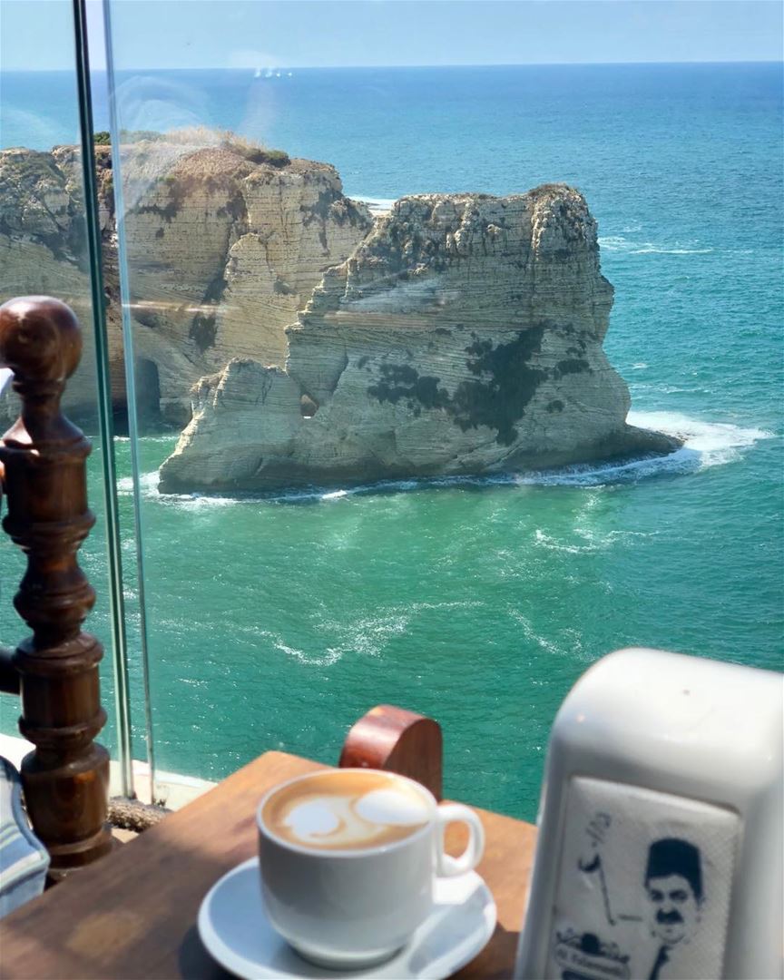 Checking out the rocks.  cappuccino  pigeonrock  grotteauxpigeons  beirut ... (Al Falamanki Raouche)