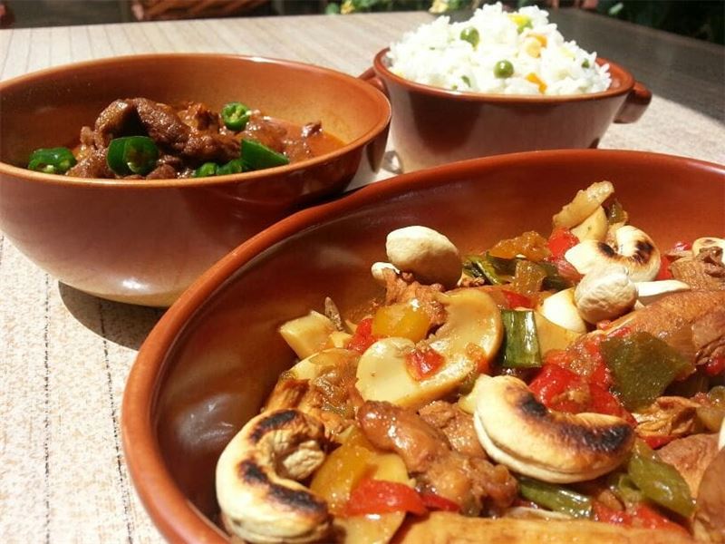 Chichen Cashew Nuts and Tex Mex Beef for lunch today at Em's! Give us a... (Em's cuisine)