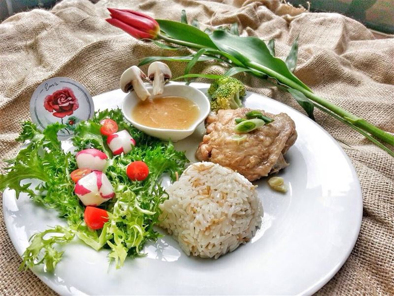 Chicken Rosto with Rice, Mosakaat Batenjein and Lentil Soup for lunch... (Em's cuisine)