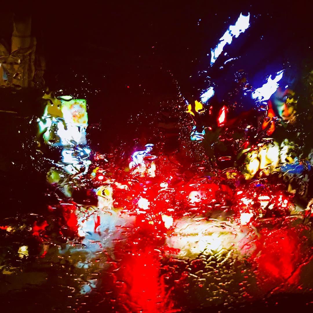 City drive in the rain ☔️ 🌧 • Rain drops throughout the windshield ... (Beirut, Lebanon)